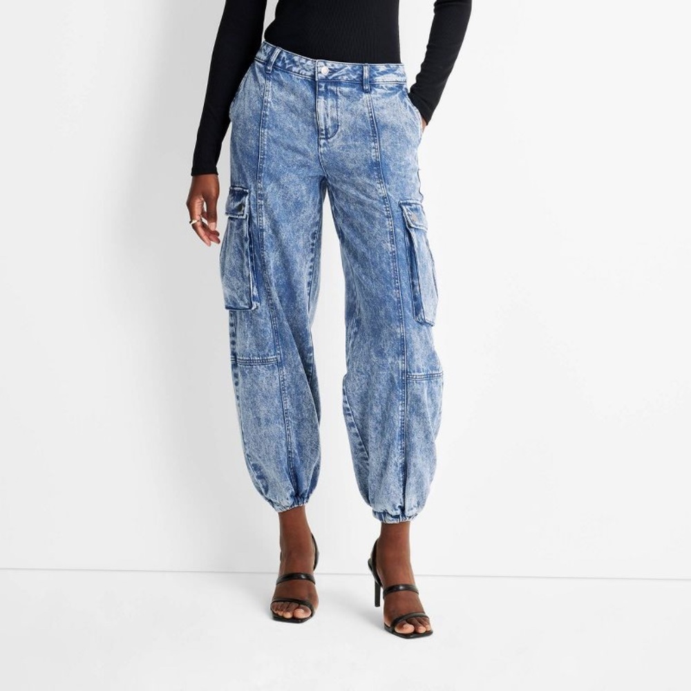 Target x Kahlana Barfield Brown Mid-Rise Cargo Jeans - Medium Wash Denim